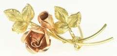 14K Yellow Gold Ornate 3D Rose Vintage Romantic Pin/Brooch