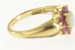 14K Yellow Gold Natural Opal Ruby Halo Unique Statement Ring