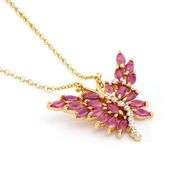 18 Kt Gold Plated Ruby and Diamond Butterfly Pendant