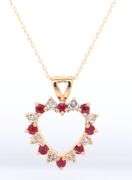 14kt Yellow gold reversible Ruby, Sapphire and diamond heart pendant on chain necklace