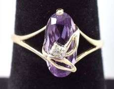 Sentimental 10K Yellow Gold Amethyst and Diamond Gemstone Ring