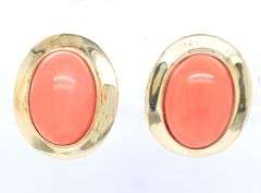 14kt Yellow gold oval coral cab earrings