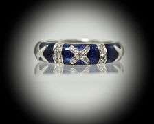 Exquisite 18K White Gold Blue Enamel Hidalgo Band