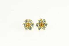 18K Yellow Gold Sim. Blue Topaz Sim. Citrine Flower Cluster Earrings