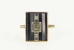 10K Yellow Gold 1950's Black Onyx CZ Diamond Statement Ring