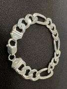Men's 13.5mm .925 Sterling Silver Heavy Figaro Chain Cuban Link Italy Bracelet 9"