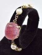 Gorgeous 14K Yellow Gold Pink amethyst and Pearl Bracelet