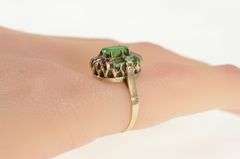 14K Yellow Gold Victorian Emerald Pink Sapphire Oval Cocktail Ring