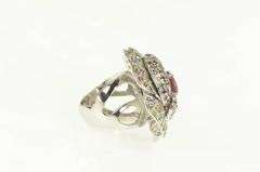 14K White Gold 7.00 Ctw Pink Sapphire Pave Encrusted Flower Ring