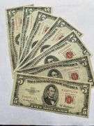 7 Red Seal $5 US Notes