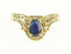 14K Yellow Gold 0.80 Ctw Sapphire Diamond Chevron Engagement Ring