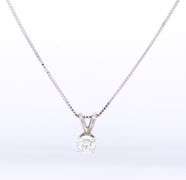 18kt White gold diamond solitaire pendant on box chain necklace