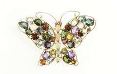 14K Yellow Gold 1960's Retro Syn. Opal Butterfly Pin/Brooch
