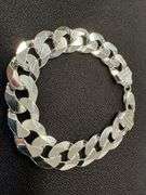Men's 15.5mm Solid .925 Sterling Silver Flat Curb Chain Link Italy Bracelet 9" inch