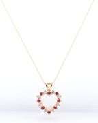 14kt Yellow gold reversible Ruby, Sapphire and diamond heart pendant on chain necklace