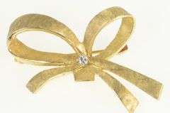 14K Yellow Gold Vintage Diamond Bow Ribbon Fashion Pin/Brooch