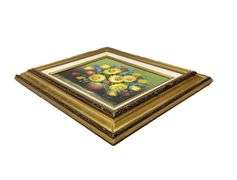 Signed Sunflowers Still Life Original Oil Painting on Canvas in Wooden Frame