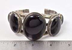 Bold Sterling Silver Native American Navajo Artist Tommy Moore Signed Black Onyx Cuff Bracelet