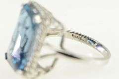 10K White Gold Radiant Cut Blue Topaz Ornate Cocktail Ring