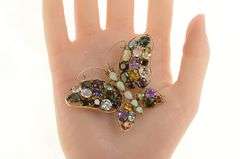 14K Yellow Gold 1960's Retro Syn. Opal Butterfly Pin/Brooch