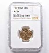 MS69 1987 $10 American Gold Eagle 1/4 Oz Gold NGC