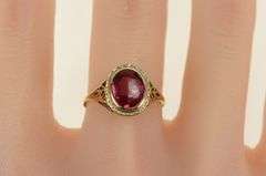 14K Yellow Gold Art Deco Syn. Ruby Leaf Vine Filigree Ring