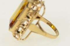 14K Yellow Gold 1960's Citrine Vintage Emerald Cut Ring