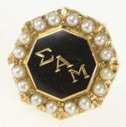 14K Yellow Gold Sigma Alpha Mu Enamel Seed Pearl Lapel Pin/Brooch