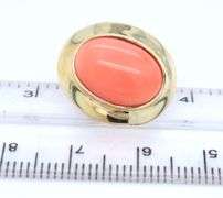 14kt Yellow gold oval coral cab earrings