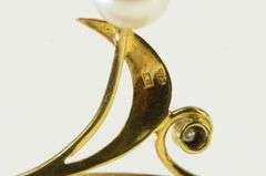 18K Yellow Gold Vintage Pearl Diamond Ornate Swirl Pin/Brooch