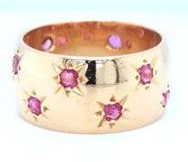 18kt Yellow gold Vintage burnished set ruby eternity band