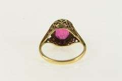 14K Yellow Gold Art Deco Syn. Ruby Leaf Vine Filigree Ring