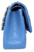 CHANEL Blue Quilted Jumbo Classic Double Flap, Caviar Leather Shoulder Bag W/ Dustbag & Card