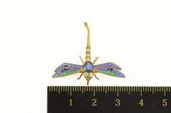 14K Yellow Gold 0.50 Ctw Sapphire Diamond Enamel Dragonfly Pin/Brooch