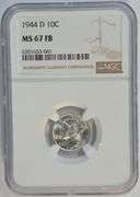 Superb Gem BU 1943-D Mercury Dime. NGC MS67 FB