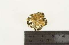 14K Yellow Gold Hibiscus Flower 3D Floral Botanical Pendant