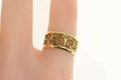 14K Yellow Gold Ornate Scroll Swirl Filigree Statement Band Ring