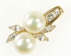 10K Yellow Gold Classic Pearl CZ Accent Cluster Statement Pendant