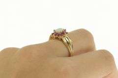 14K Yellow Gold Natural Opal Ruby Halo Unique Statement Ring