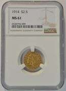 Choice BU Key Date 1914 US $2.50 Indian Gold Piece. NGC MS61