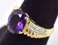 Beautiful 14K Yellow Gold Amethyst and Diamond Gemstone Ring