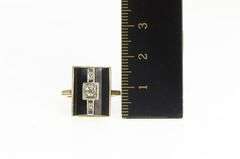 10K Yellow Gold 1950's Black Onyx CZ Diamond Statement Ring