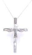 18kt White gold 1.05ctw baguette and oval diamond crucifix pendant on chain