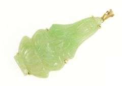 14K Yellow Gold Carved Chinese Jade Figure Statement Pendant