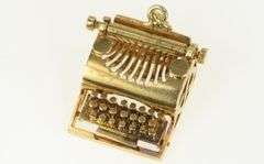 14K Yellow Gold 3D Articulated Typewriter Journalism Writer Charm/Pendant
