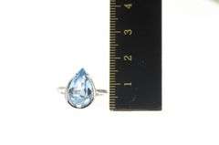 10K White Gold Pear Blue Topaz Tear Drop Solitaire Statement Ring