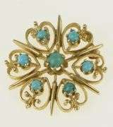 14K Yellow Gold 1960's Turquoise Ornate Star Pendant