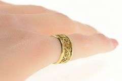 14K Yellow Gold Ornate Scroll Swirl Filigree Statement Band Ring