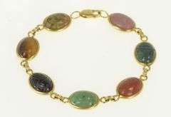 14K Yellow Gold 1960's Carved Egyptian Scarab Stone Bracelet