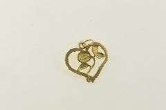 14K Yellow Gold Heart Rose Flower Romantic Love Charm/Pendant